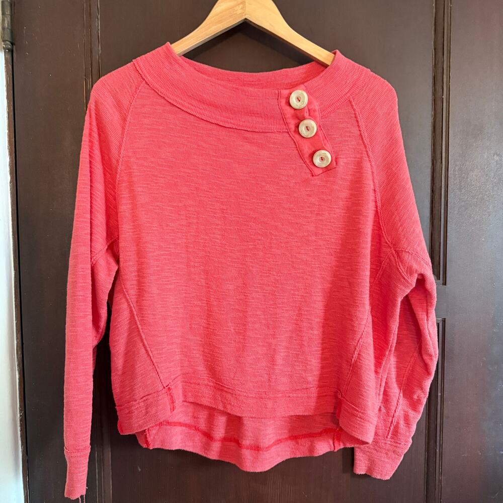 Free People We The Free Don't Forget Me Pink Slub Asymmetrical Henley Small